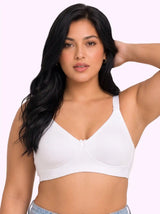 Cotton Non-Padded Plus-Size Full Coverage Bonded Bra | Broad Straps | Hidden Concealer (SUS-401) (White)