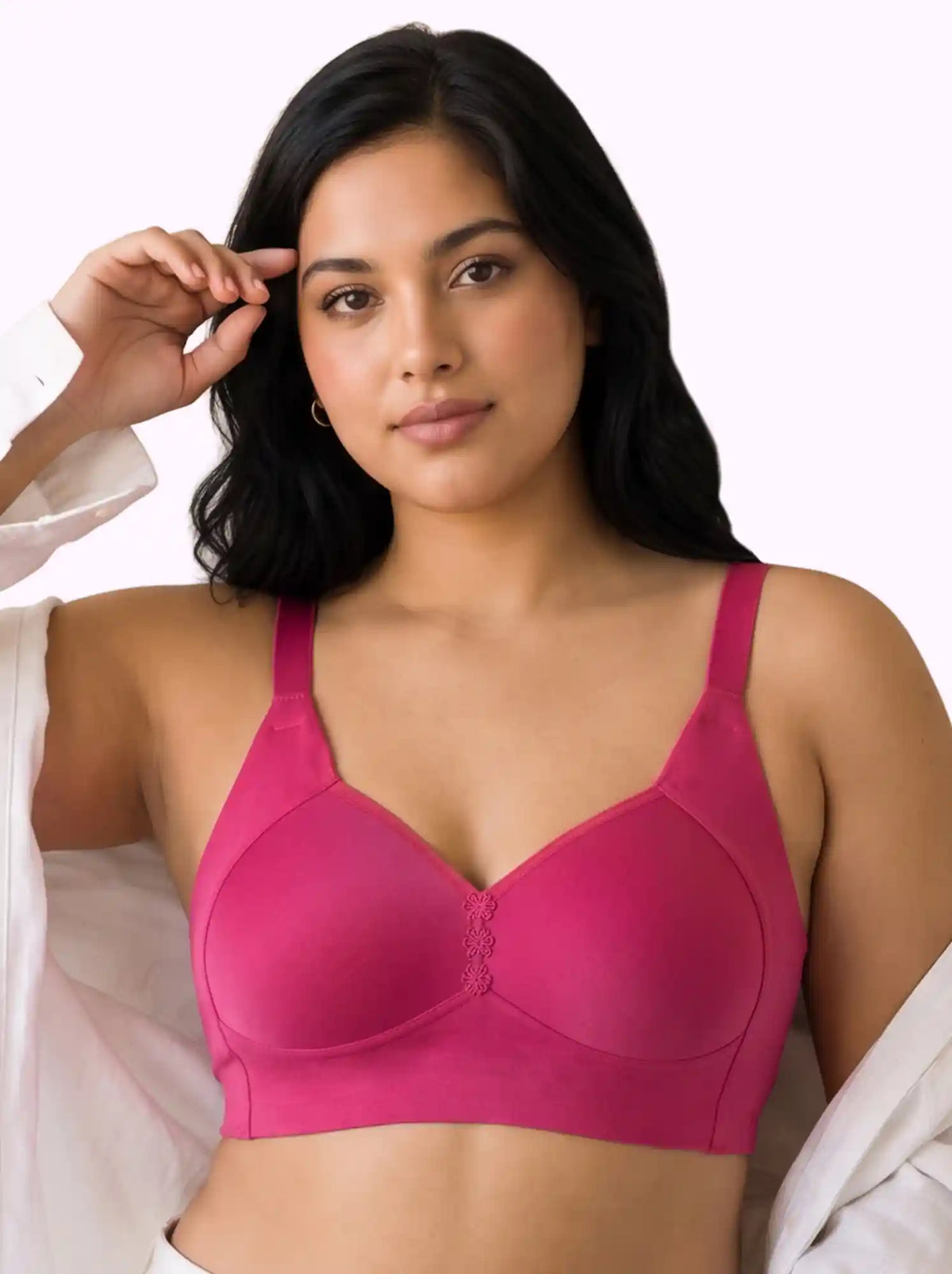 Cotton Padded Plus-Size M-Frame Minimiser Bonded Bra | Full Coverage Panels (SUS-408) (Dark Pink)