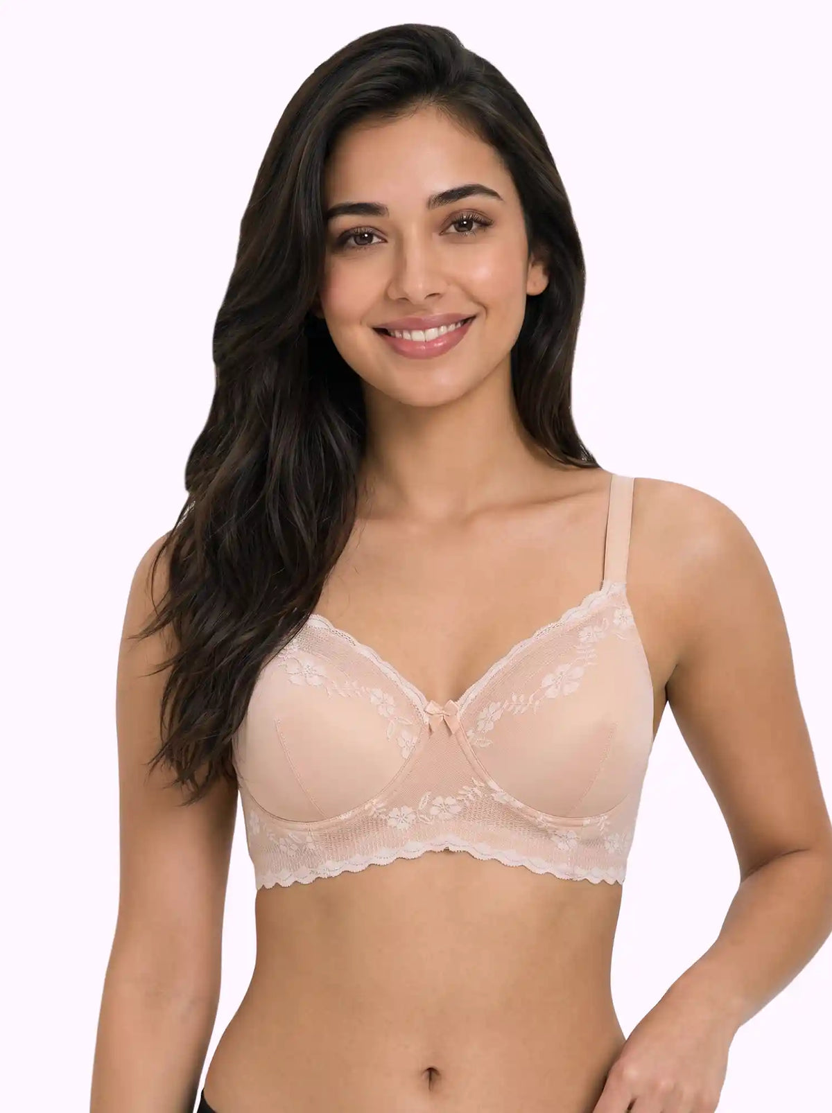 Cotton Padded Bonded Lace Bra | Inner Cotton Lining | Full Coverage | Wire-free Comfort (SUS-SB-5806) (Skin)