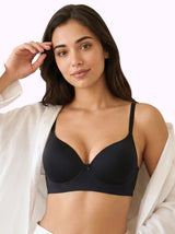 Polyamide Level-3 Padded Push-Up Bonded Bra | 3/4th Coverage | Wire-free Comfort, No Marks, No Rashes (SUS-IS-5301) (Black)