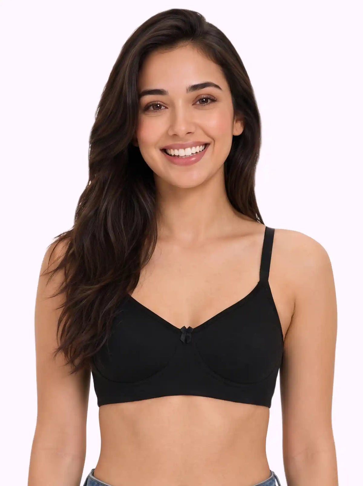 Cotton Non-Padded Full Coverage Bonded T-Shirt Bra | No-Marks, No Rashes (SUS-352) (Black)