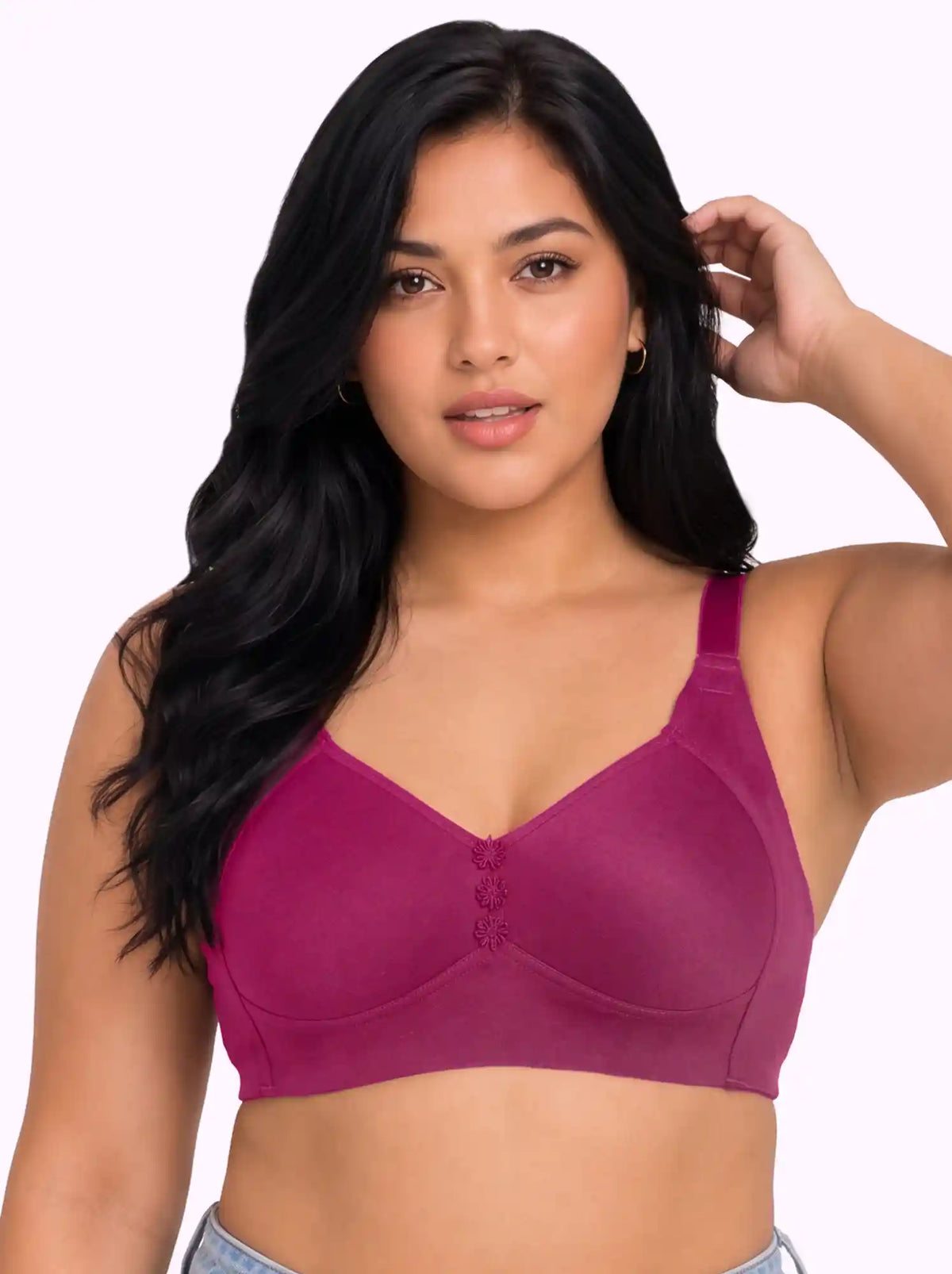 Cotton Padded Plus-Size M-Frame Minimiser Bonded Bra | Full Coverage Panels (SUS-408) (Magenta)