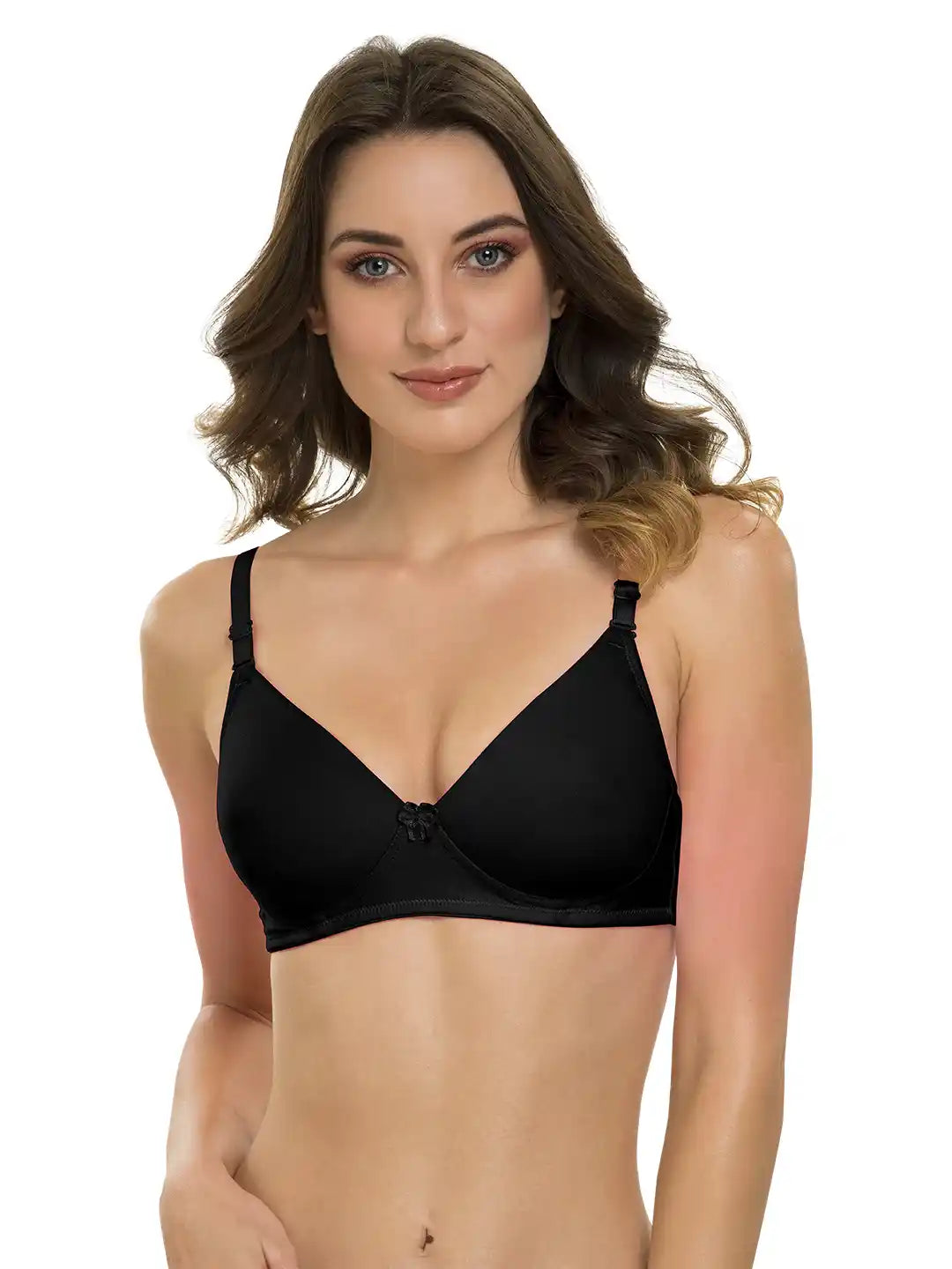Sushme Heavily Padded Semi Push-Up Bra - Soft Polyamide Fabric - 3/4th Coverage, Wireless, Multiway Straps, Seamless - Everyday T-Shirt Bra (Sushme-199-BLK)