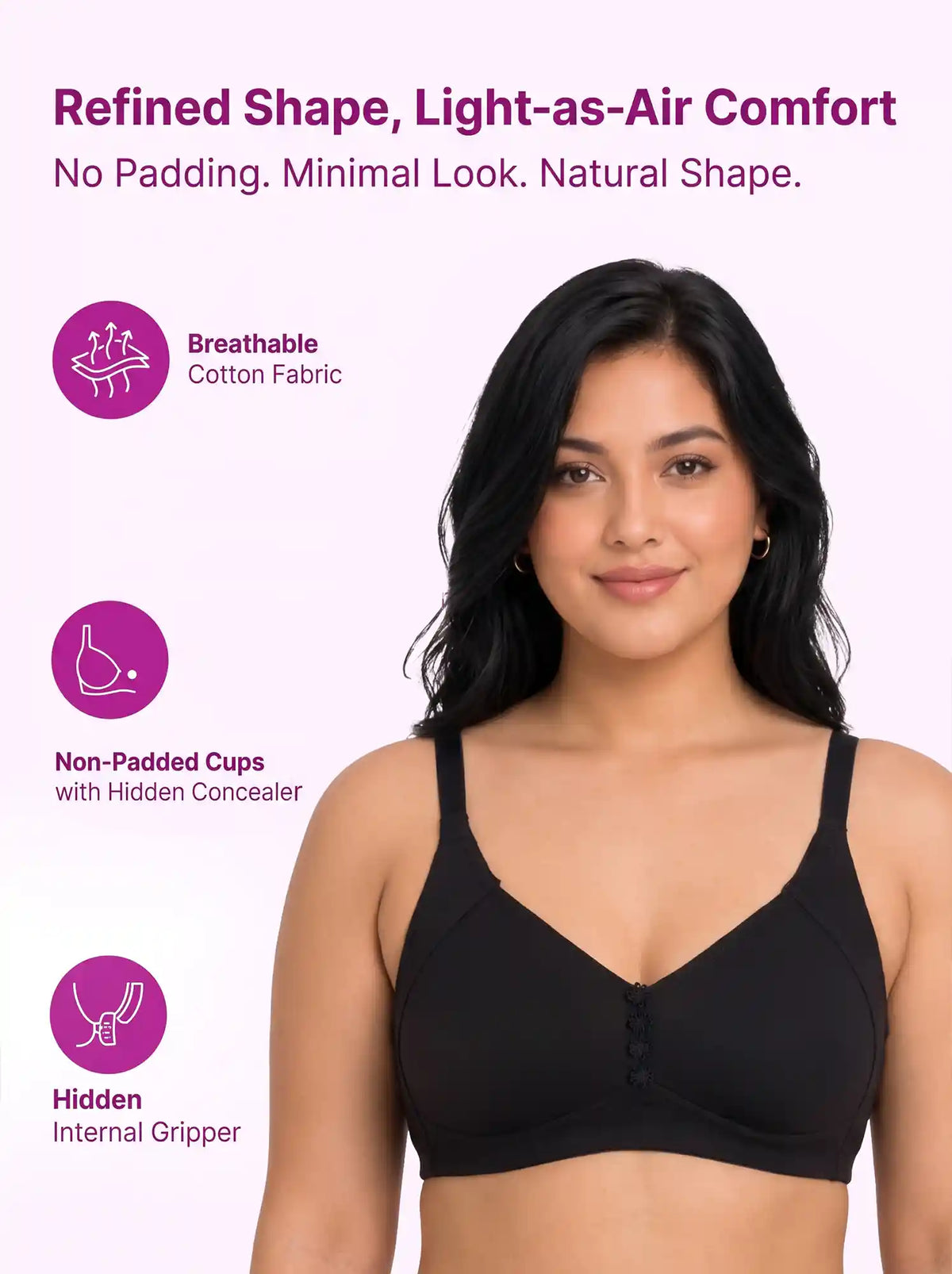 Cotton Non-Padded Plus-Size M-Frame Minimiser Bonded Bra (SUS-405)(Black)