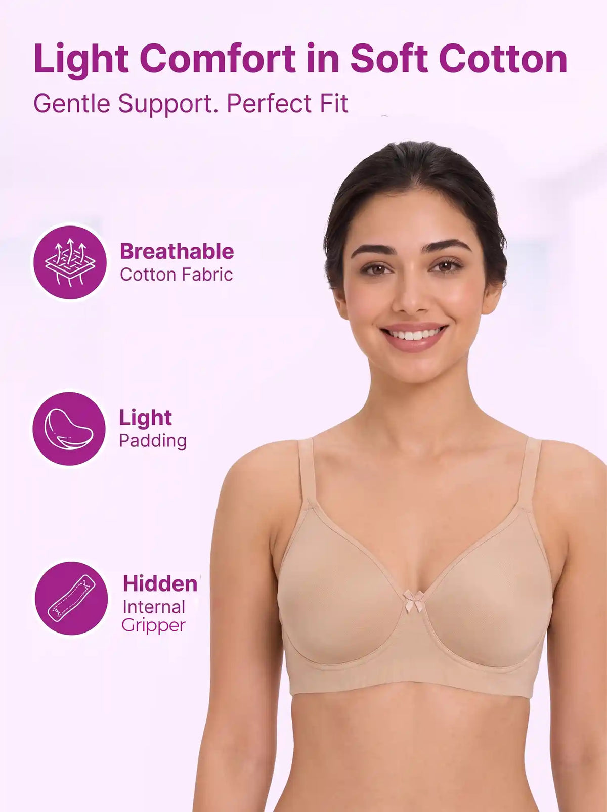 Cotton Padded Full Coverage Bonded T-Shirt Bra | No-Marks, No Rashes (SUS-1013)(Skin)