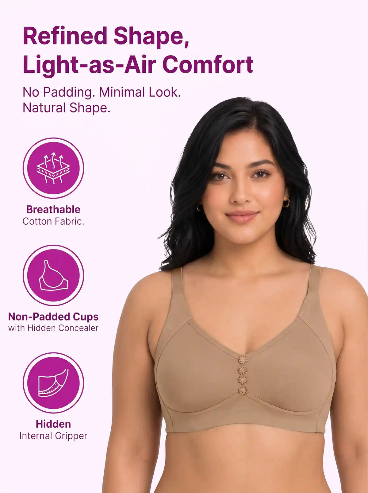 Cotton Non-Padded Plus-Size M-Frame Minimiser Bonded Bra (SUS-405)(Fawn)