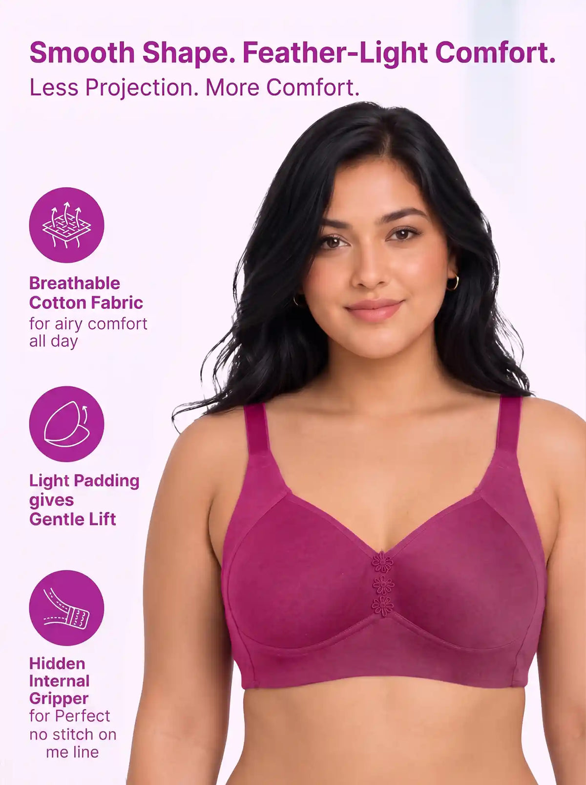 Cotton Padded Plus-Size M-Frame Minimiser Bonded Bra | Full Coverage Panels (SUS-408) (Magenta)