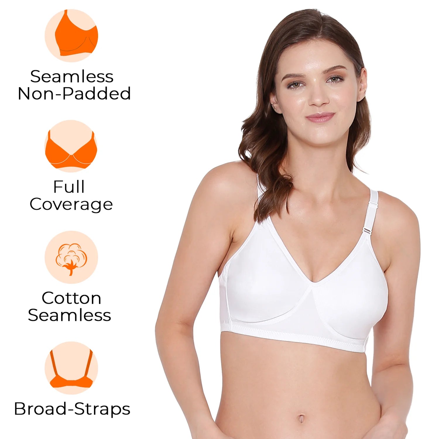 Sushme Minimiser Bra - Everyday Fit - Non Padded - Cotton Rich - Full Coverage - Wirefree - Adjustable Regular Straps - Seamed Bra (Sushme SS-03-WH)