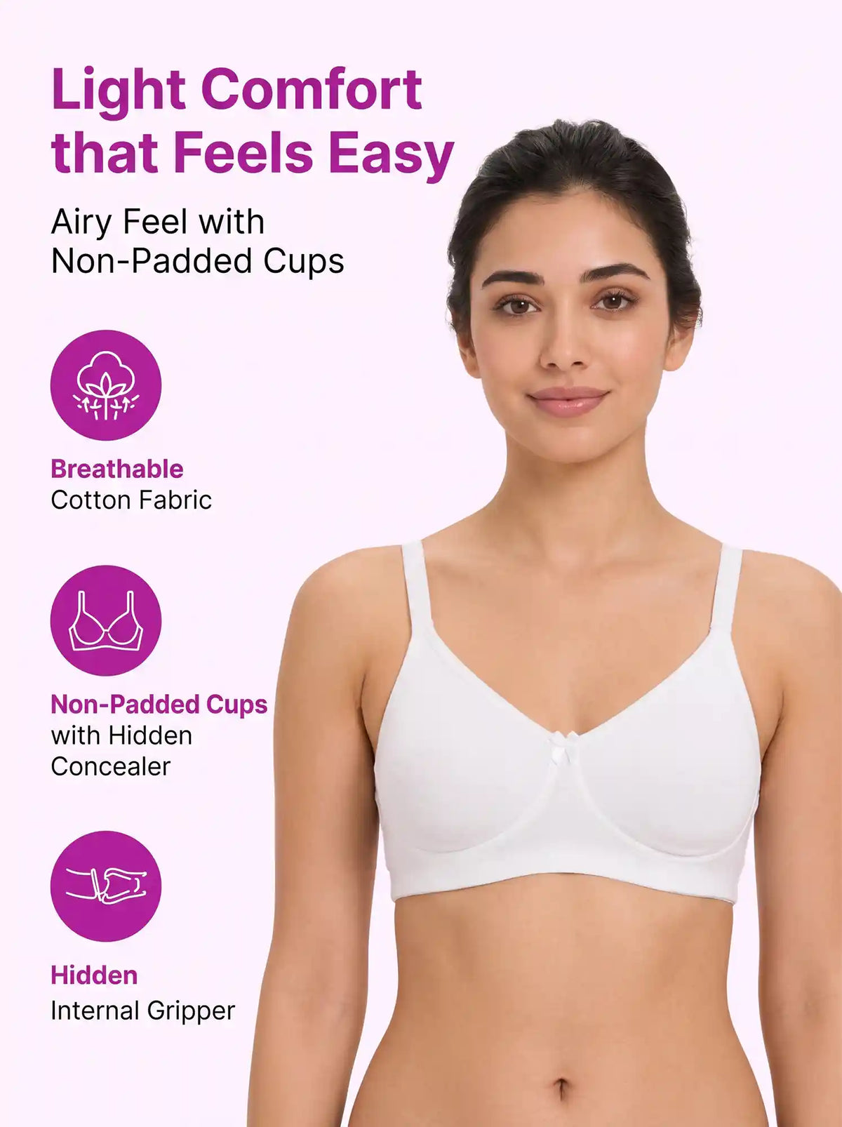 Cotton Non-Padded Full Coverage Bonded T-Shirt Bra | No-Marks, No Rashes (SUS-352) (White)