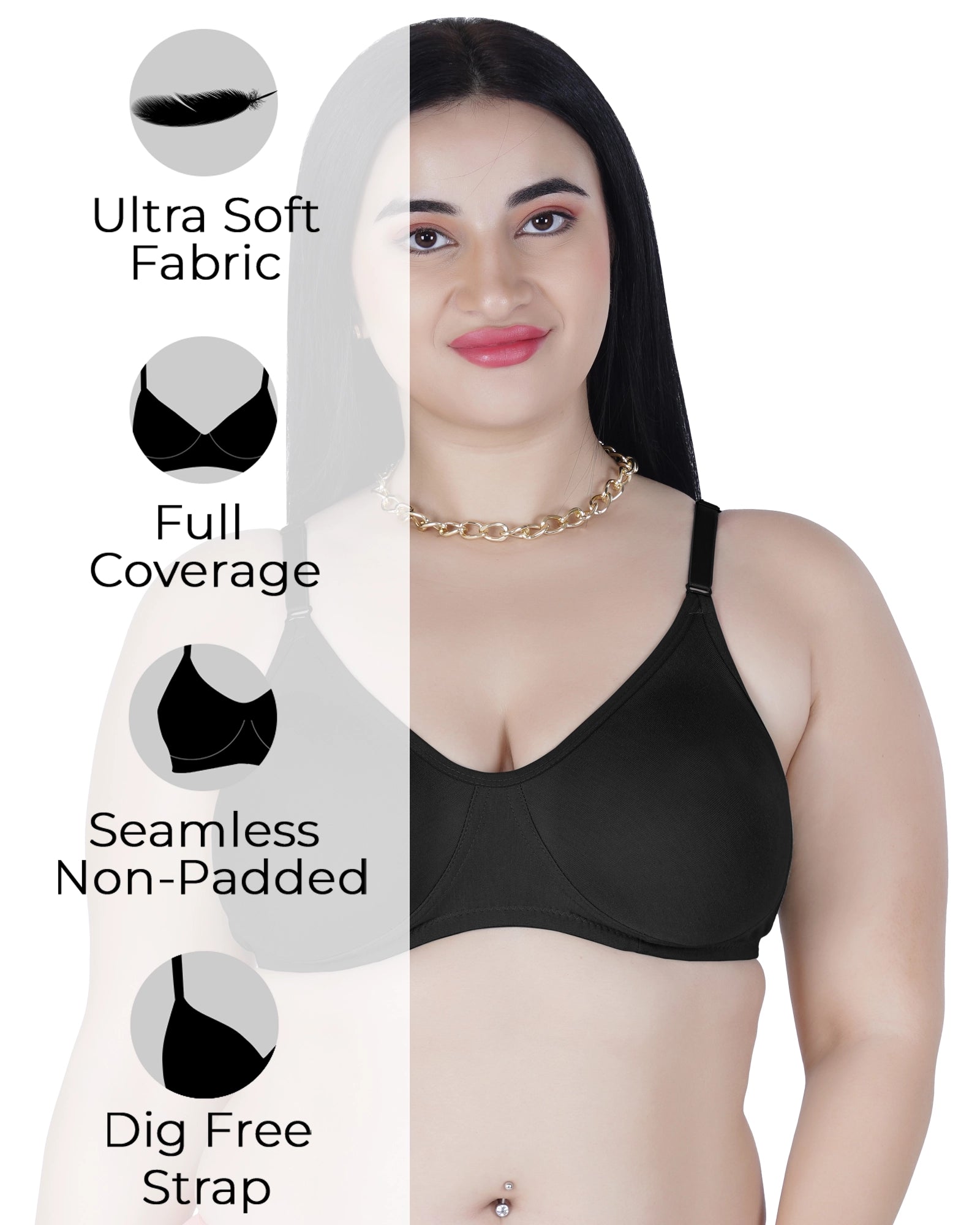 Sushme Lite Women's Non-Padded T-Shirt Bra | Full Coverage | Seamless Cotton Fabric | Wire-Free Comfort | Adjustable Straps | Everyday Wear | Casual Style (Sushme-N 51)