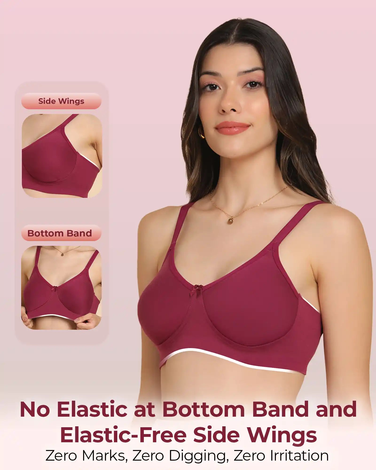 Sushme Invisi-Soft Easy-Fit Seamless Bonded T-Shirt Bra | Full Coverage | Elastic-Free Comfort | Wire-Free | Elastic-Free Side Wings | B. C. D Cup Sizes(Sushme IS 352-MG)