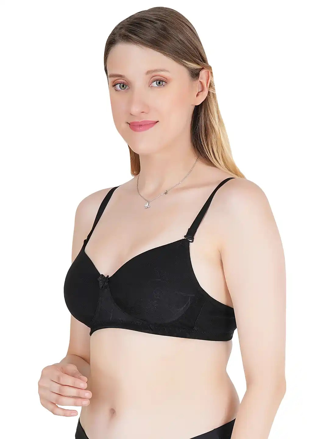 Tweens Women's Lightly Padded Full Coverage Designer Lace Bra- Available in B & C Cup Sizes,  Wirefree, Rash-Free Straps (SUSHME 2510-BLK)