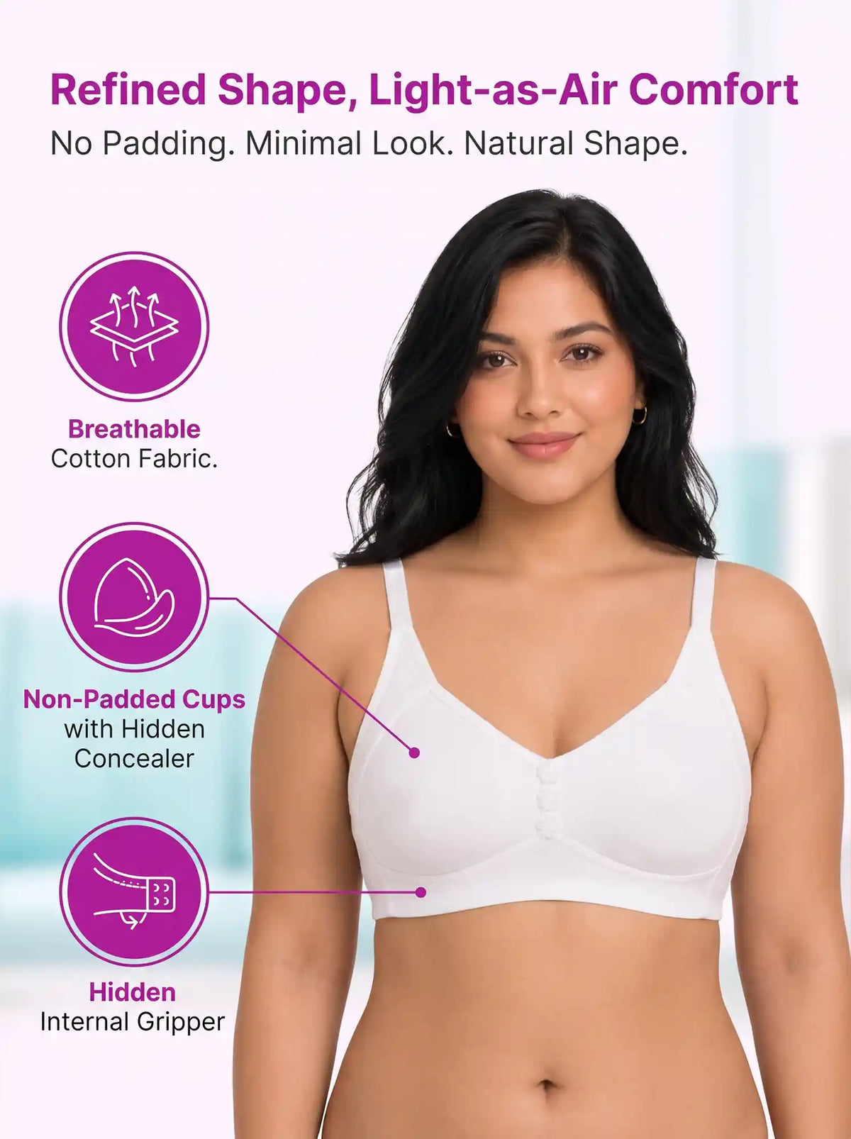 Cotton Non-Padded Plus-Size M-Frame Minimiser Bonded Bra (SUS-405)(White)