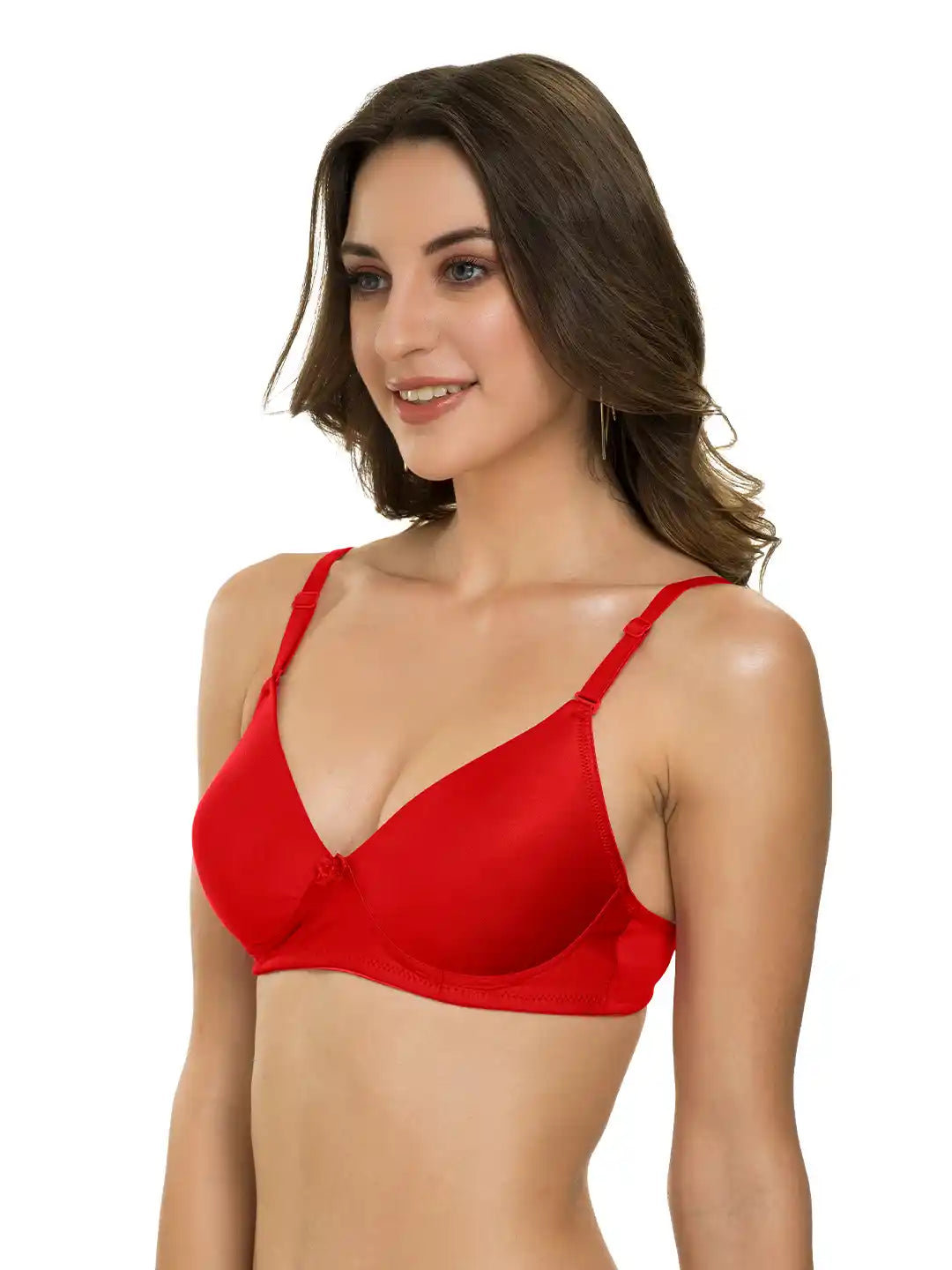 Sushme Heavily Padded Semi Push-Up Bra - Soft Polyamide Fabric - 3/4th Coverage, Wireless, Multiway Straps, Seamless - Everyday T-Shirt Bra (Sushme-199-RD)