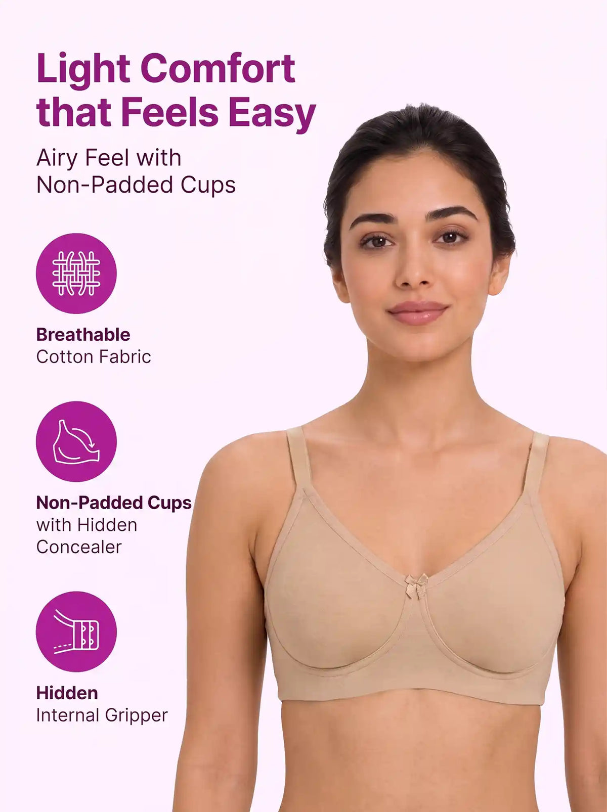 Cotton Non-Padded Full Coverage Bonded T-Shirt Bra | No-Marks, No Rashes (SUS-352) (Skin)