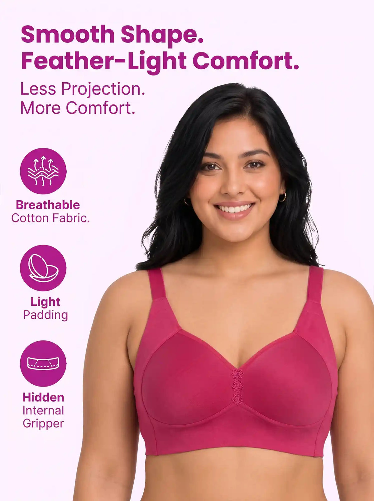 Cotton Padded Plus-Size M-Frame Minimiser Bonded Bra | Full Coverage Panels (SUS-408) (Dark Pink)