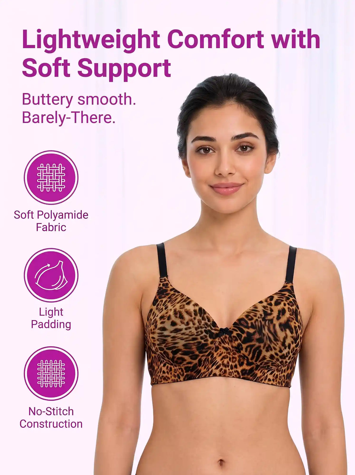 Printed Polyamide Padded Bonded T-Shirt Bra | Full Coverage | Wire-free | Seamless Design (SUS-59930)