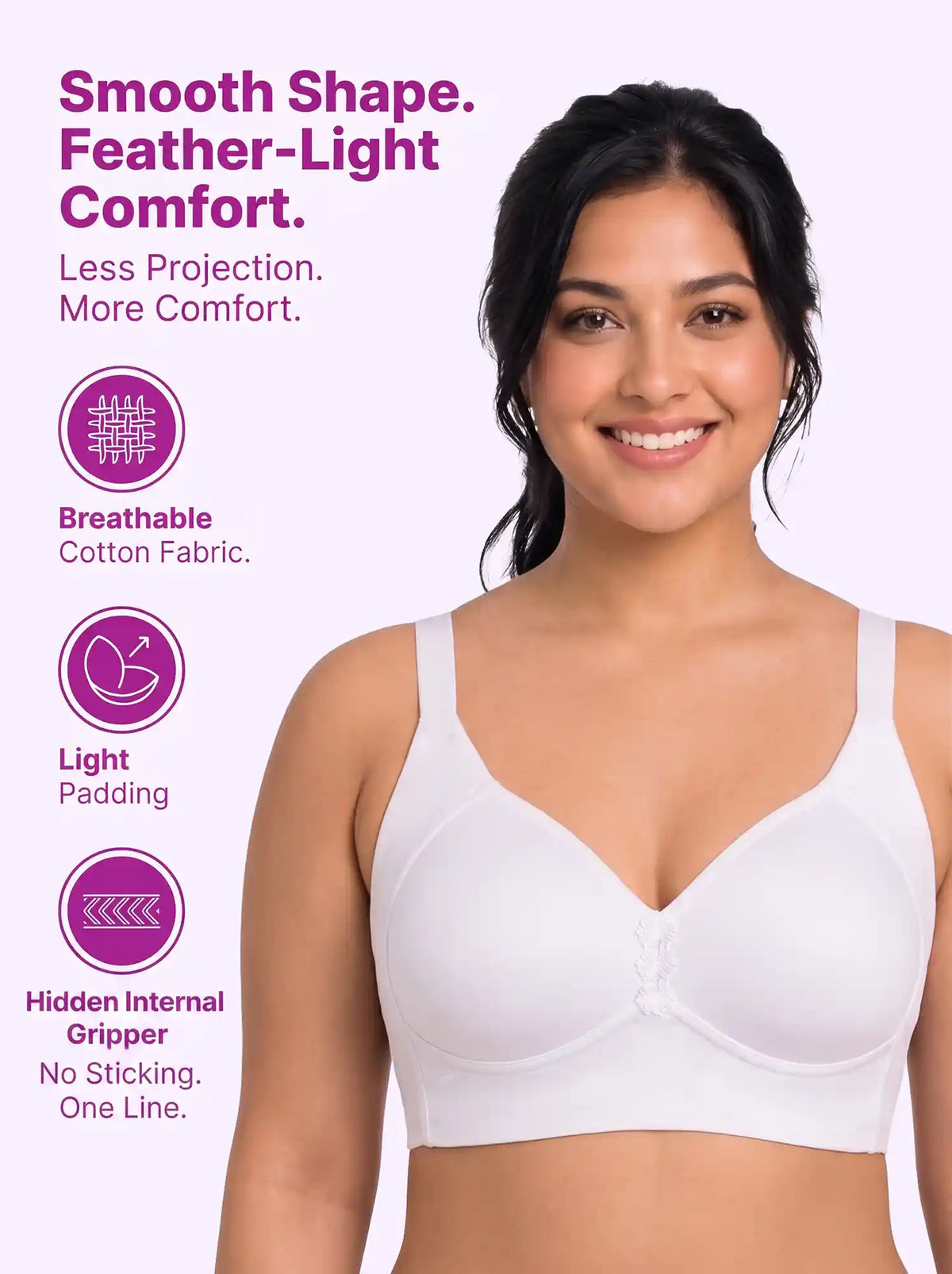 Cotton Padded Plus-Size M-Frame Minimiser Bonded Bra | Full Coverage Panels (SUS-408) (White)