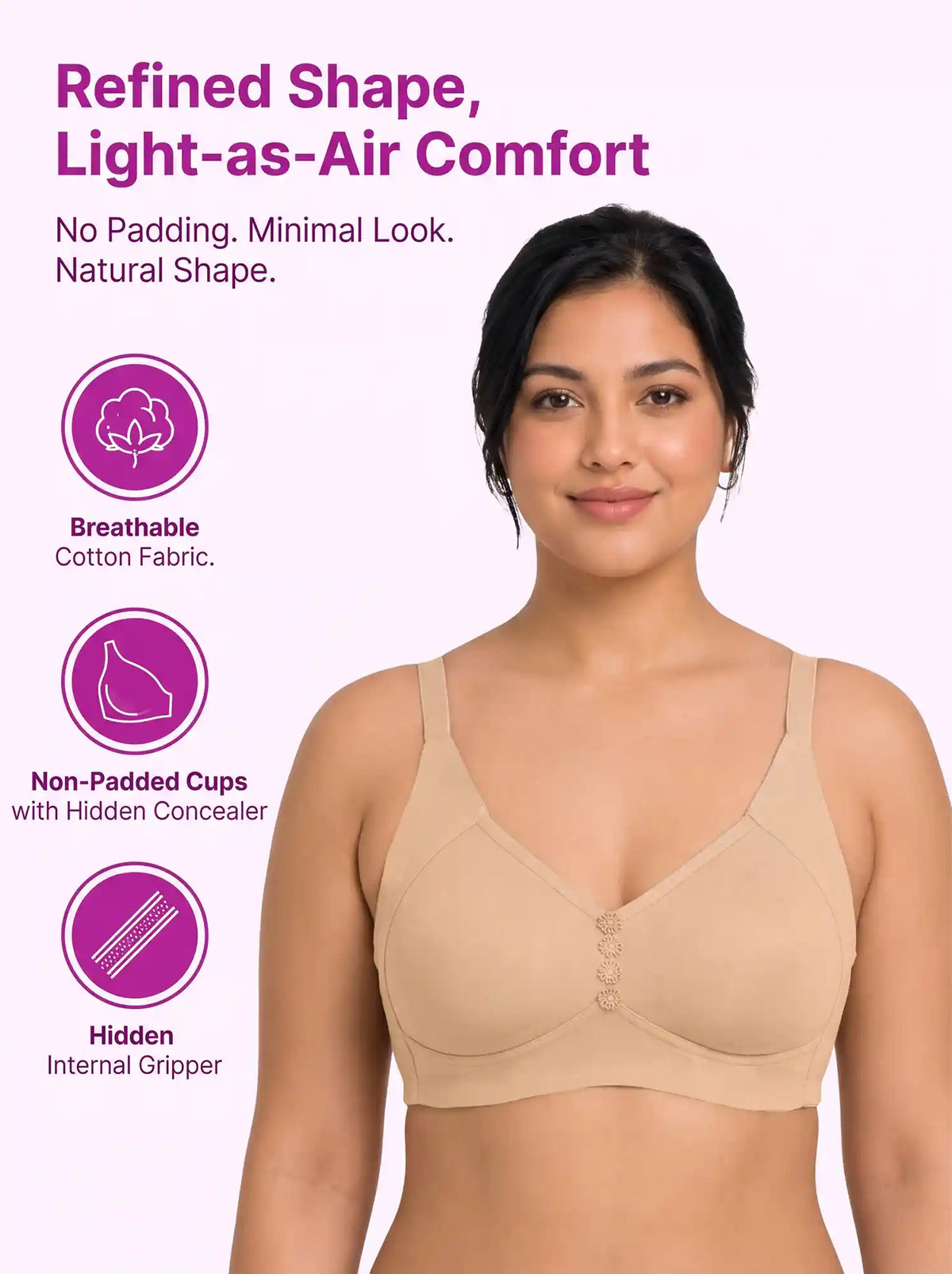 Cotton Non-Padded Plus-Size M-Frame Minimiser Bonded Bra (SUS-405)(Skin)