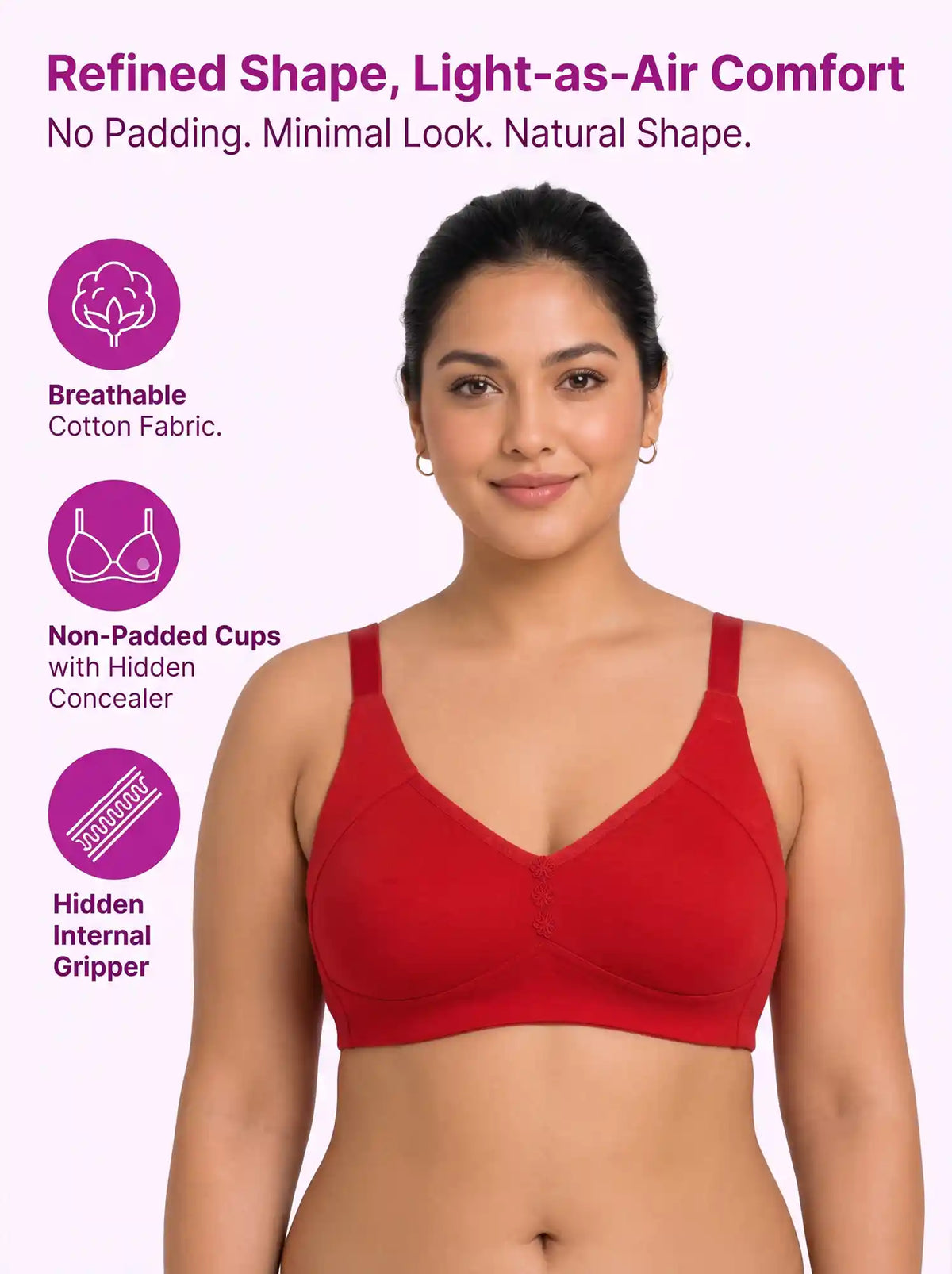 Cotton Non-Padded Plus-Size M-Frame Minimiser Bonded Bra (SUS-405)(Red)