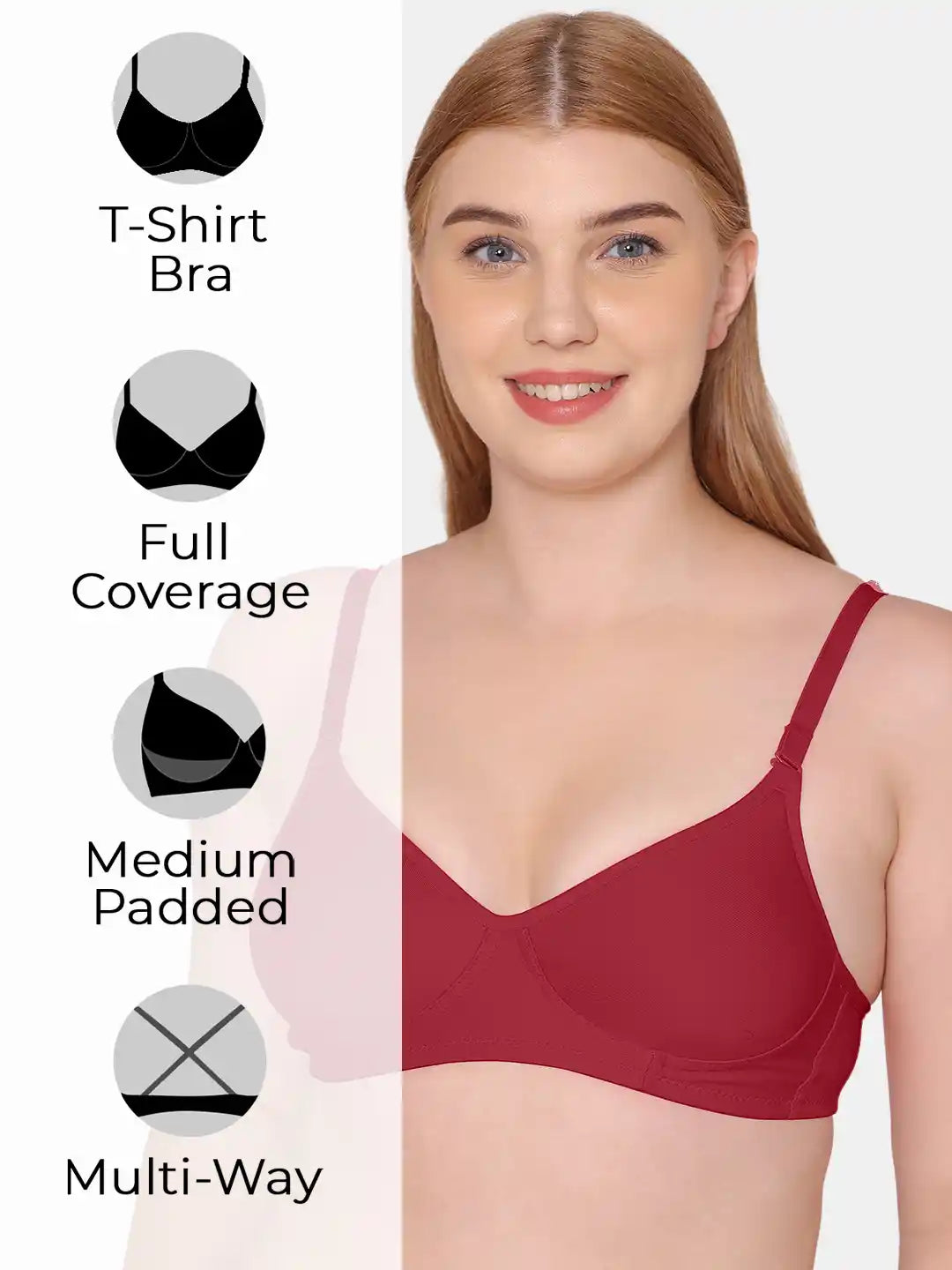 Sushme Beginners Sports Bra - Non Padded - Racer Back - Broad Strap - Full Coverage - Wirefree, Seamless T-Shirt Bra (Sushme 1301-WIN)