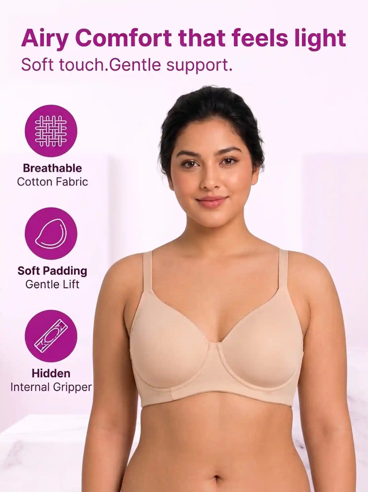 Cotton Padded Plus-Size Bonded Bra | Seamless Look, 360° Support | Full Coverage (SUS-SB-9082)(Skin)