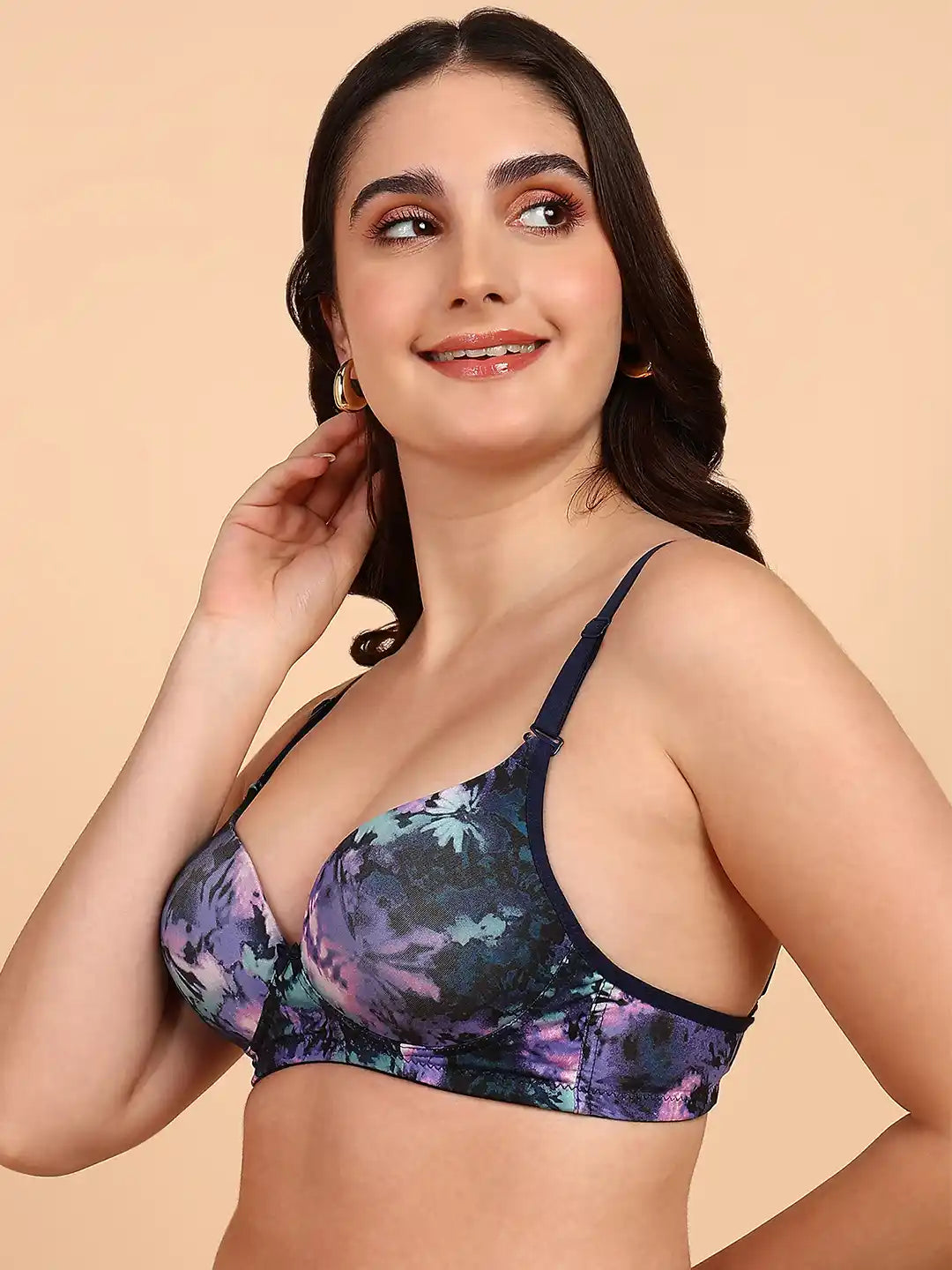 Sushme Medium Padded Cotton Rich Bra - Full Coverage, Seamless, Multiway Straps, Wirefree Everyday T-Shirt Bra (Sushme 15335-PRINTED)
