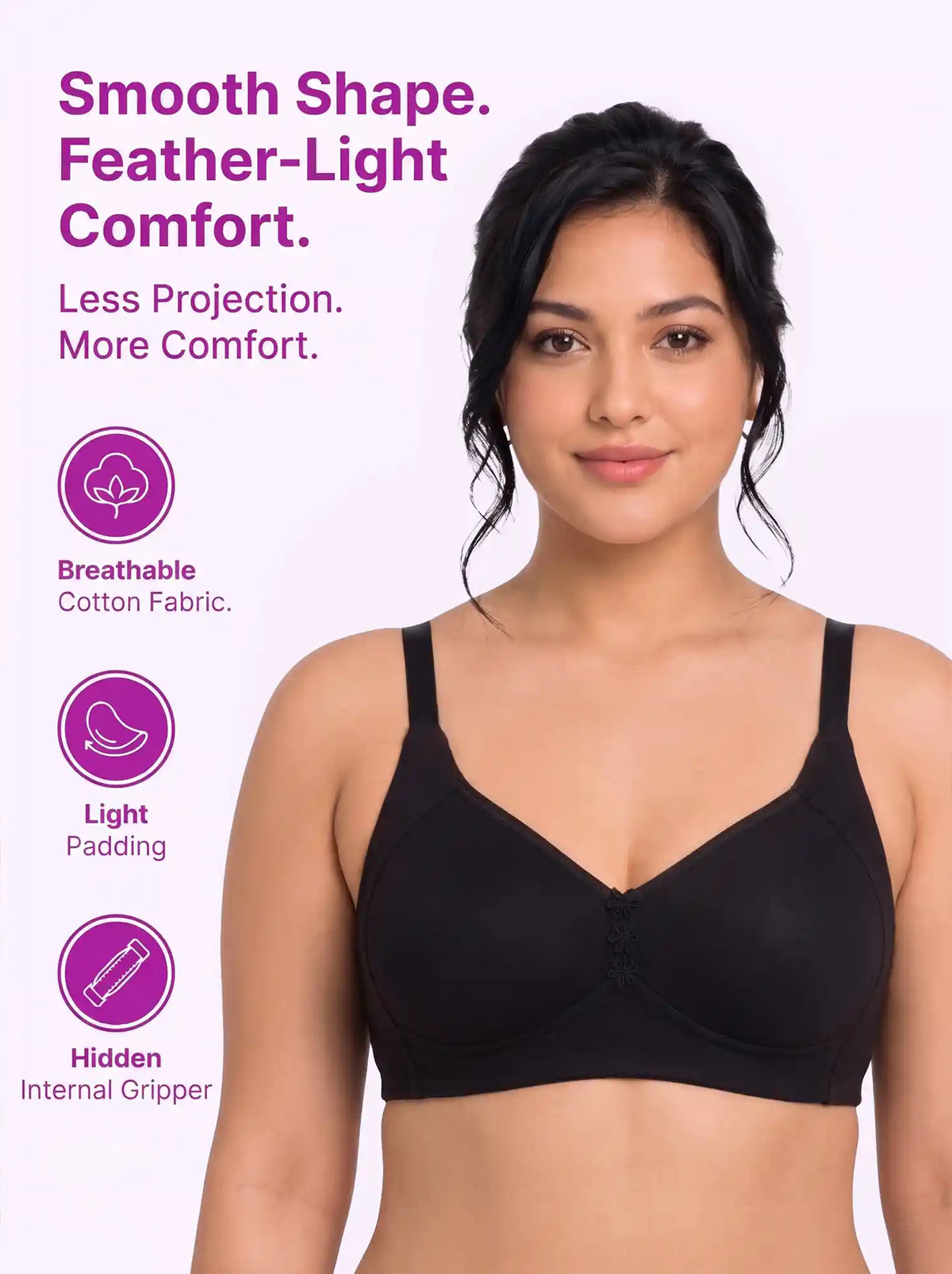 Cotton Padded Plus-Size M-Frame Minimiser Bonded Bra | Full Coverage Panels (SUS-408) (Black)