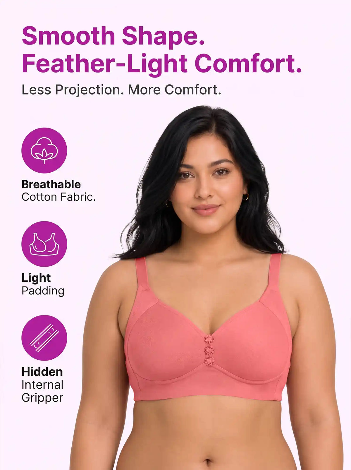 Cotton Padded Plus-Size M-Frame Minimiser Bonded Bra | Full Coverage Panels (SUS-408) (Coral)