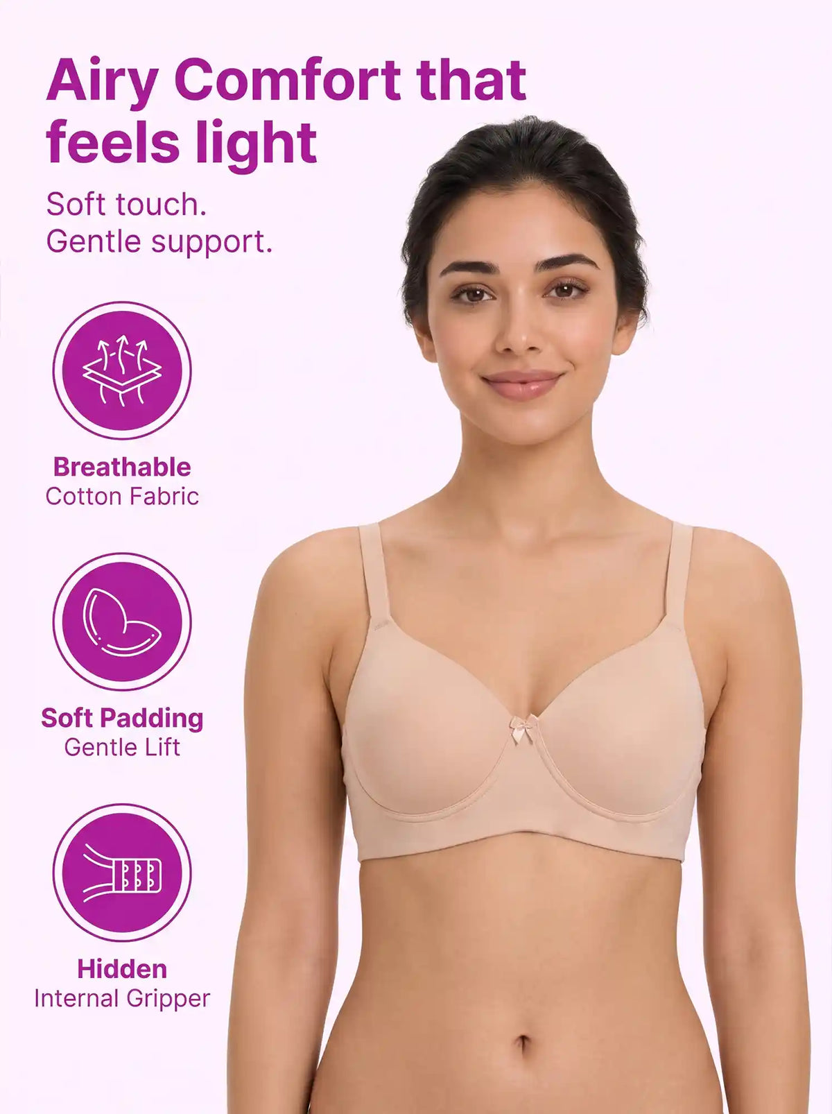 Cotton Padded T-Shirt Bonded Bra | Seamless Look, 360° Support | Full Coverage (SUS-SB-9081-9082) (SKin)
