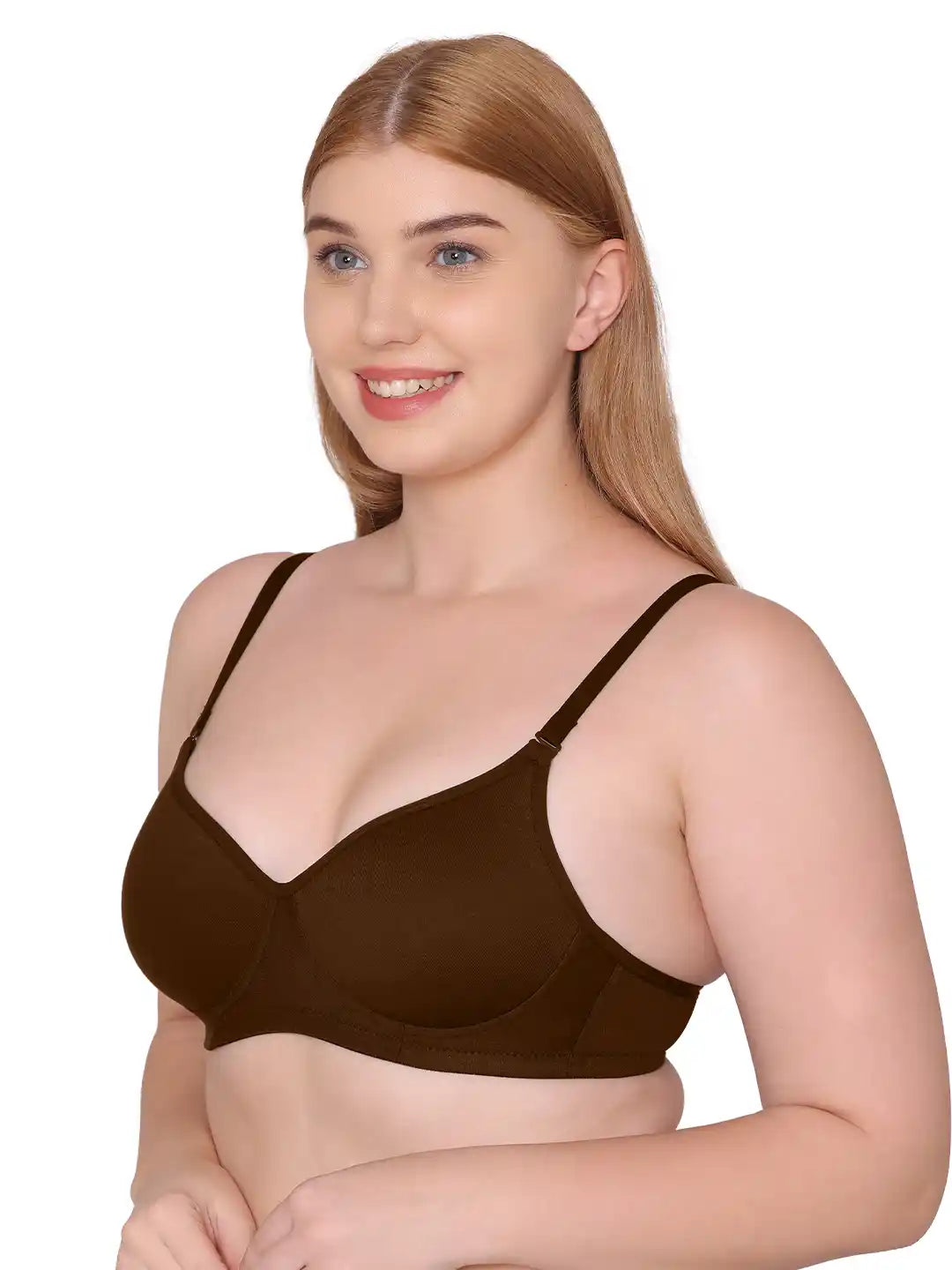 Sushme Lightly Padded Super Soft Bra - Cotton Rich - Full Coverage, Multiway Straps, Wireless, Seamless- T-Shirt Bra (Sushme 611-COFE)