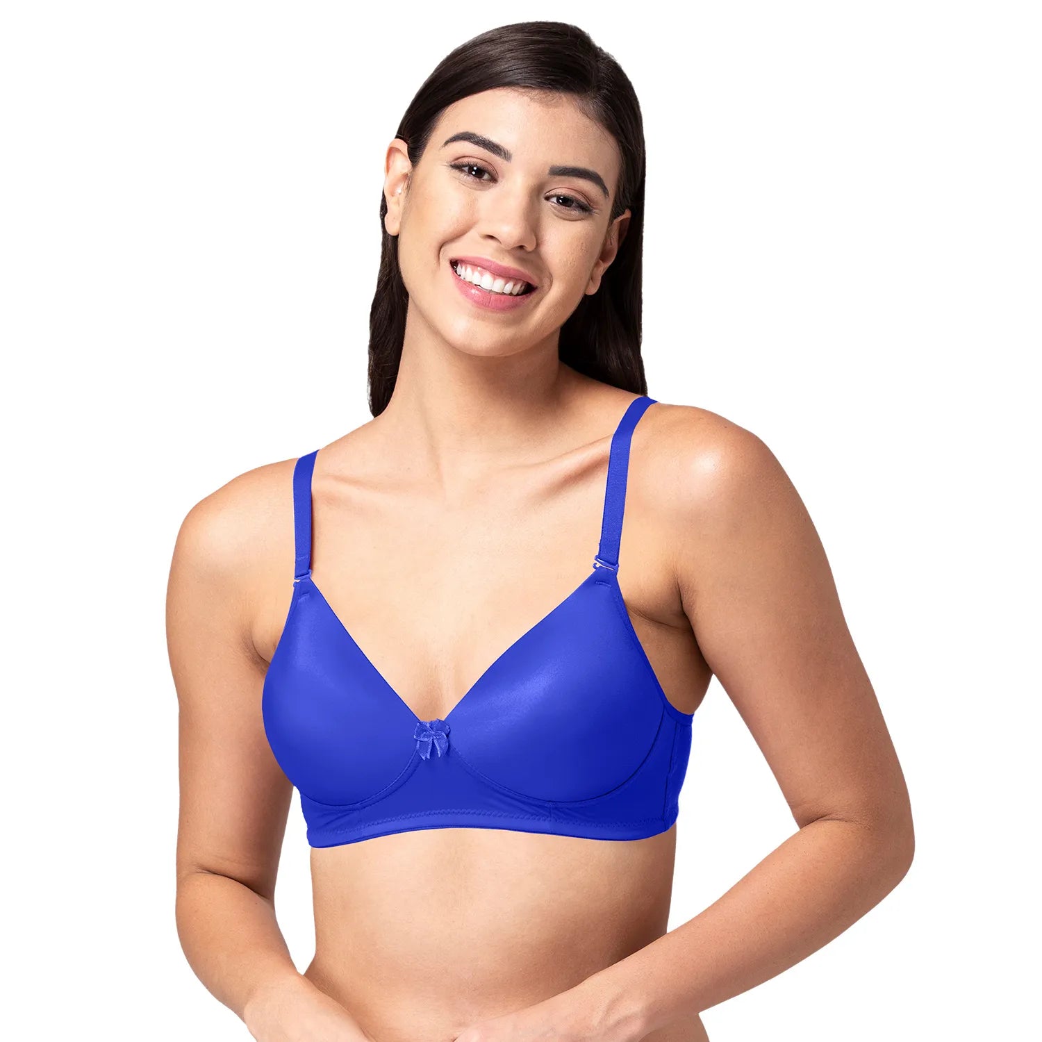 Sushme Heavily Padded Semi Push-Up Bra - Soft Polyamide Fabric - 3/4th Coverage, Wireless, Multiway Straps, Seamless - Everyday T-Shirt Bra (Sushme-199-NVY)