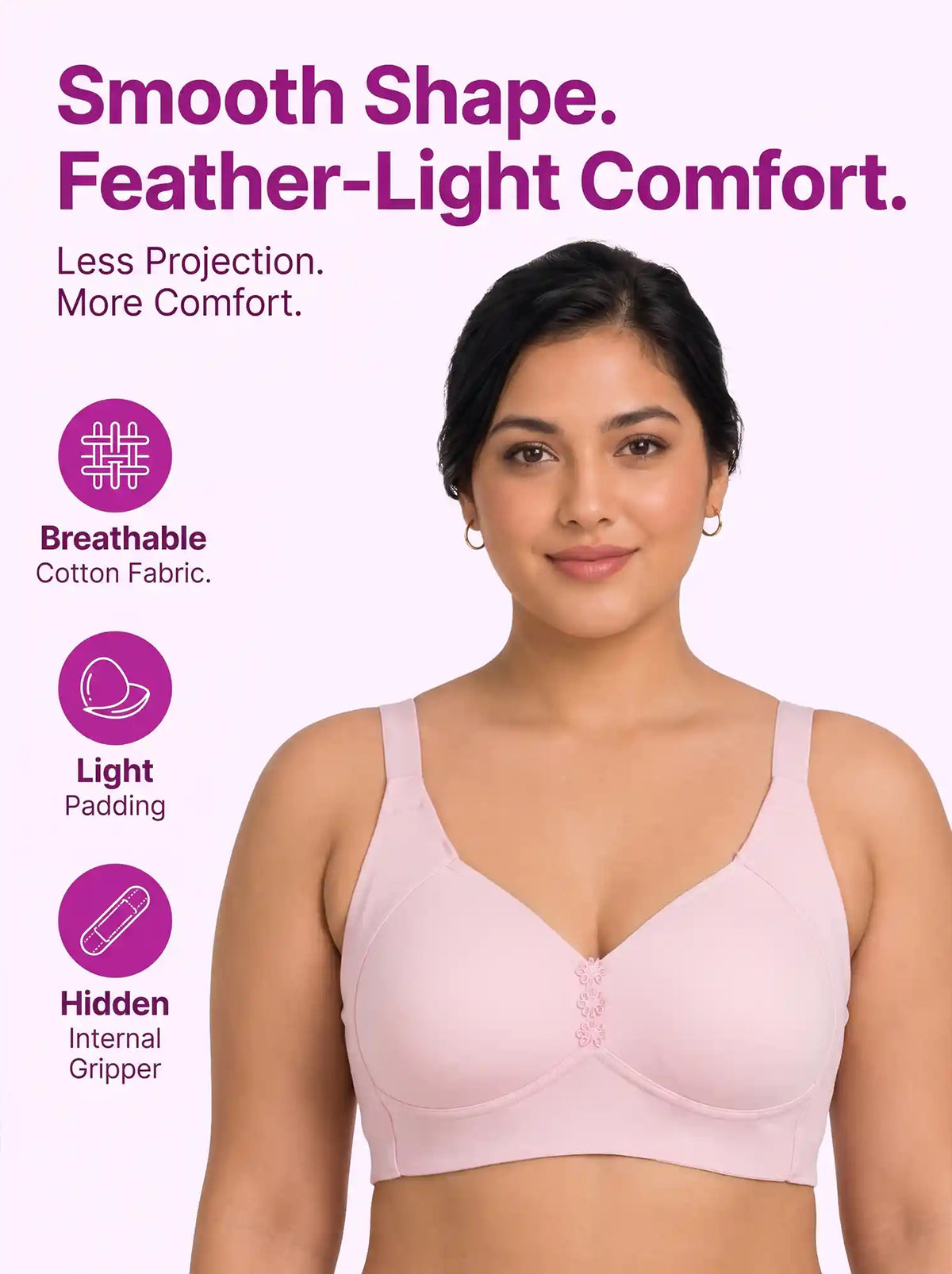 Cotton Padded Plus-Size M-Frame Minimiser Bonded Bra | Full Coverage Panels (SUS-408) (Pink)
