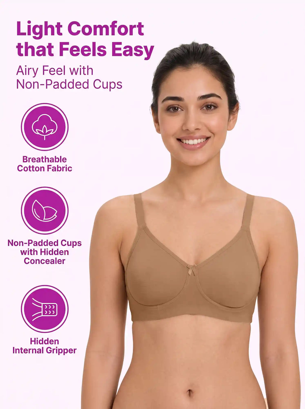Cotton Non-Padded Full Coverage Bonded T-Shirt Bra | No-Marks, No Rashes (SUS-352) (Fawn)