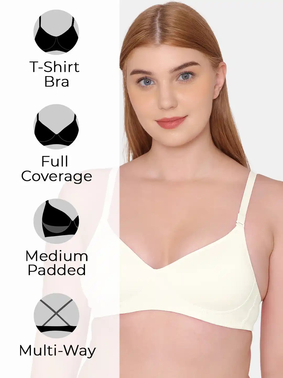 Sushme Beginners Sports Bra - Non Padded - Racer Back - Broad Strap - Full Coverage - Wirefree, Seamless T-Shirt Bra (Sushme 1301-OFFW)