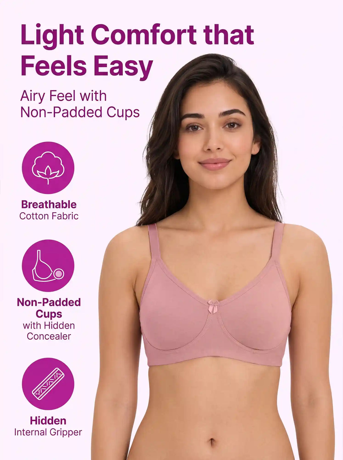 Cotton Non-Padded Full Coverage Bonded T-Shirt Bra | No-Marks, No Rashes (SUS-352) (Plum)