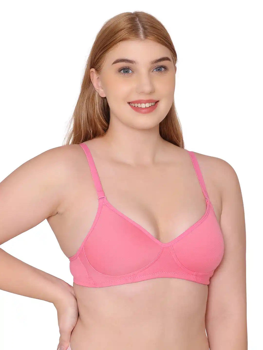 Sushme Super Soft Medium Padded Bra - Cotton Rich Fabric - Full Coverage, Multiway Straps, Wirefree, Seamless T-Shirt Bra (Sushme 5555-BPK)